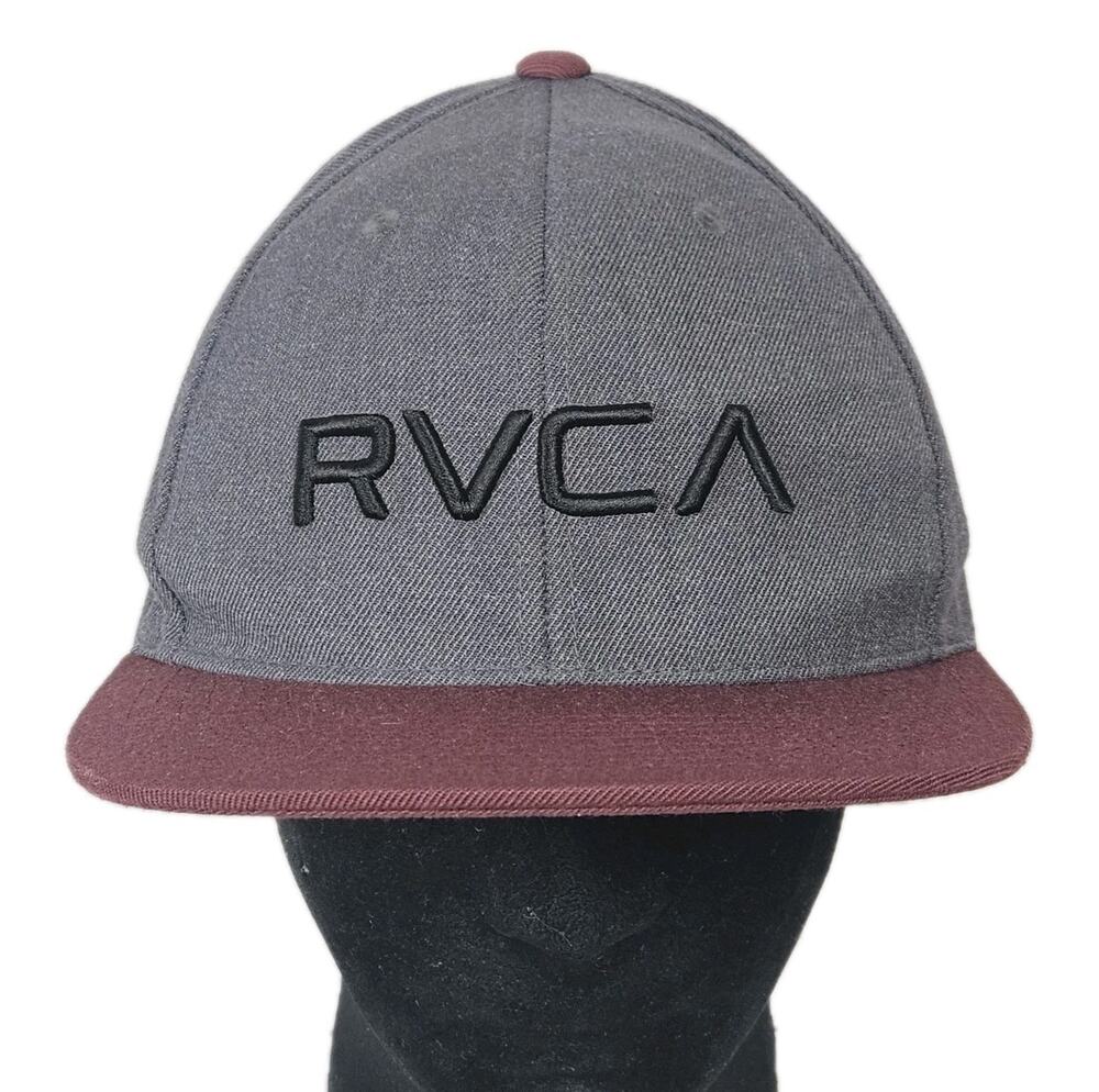 RVCA Snapback Hat Gray/Burgundy Acrylic Wool Blend Adjustable